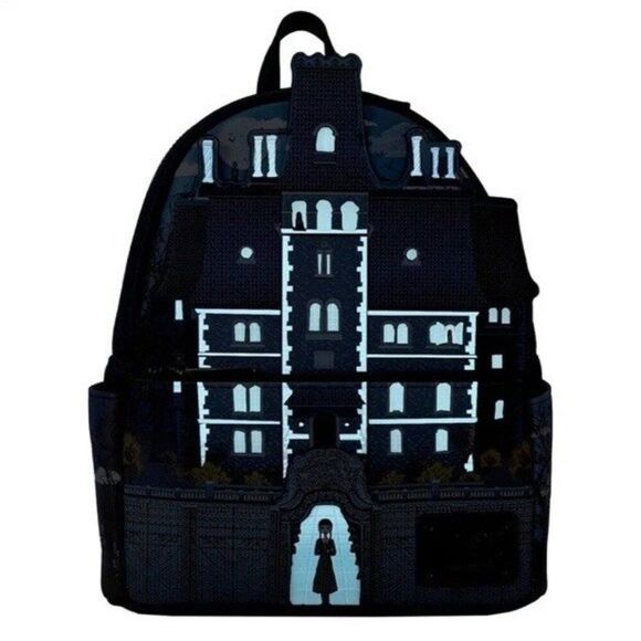 addams family mini backpack Wednesday for Kids Set - 10 Faux Leather Wednesday Backpack with Front Pocket Plus Water Bottle | Wednesday Backpack Bundle for Girls this backpack helps carry all your small essentials from your phone to keys to wallet Wednesday Addams Family Nevermore Academy